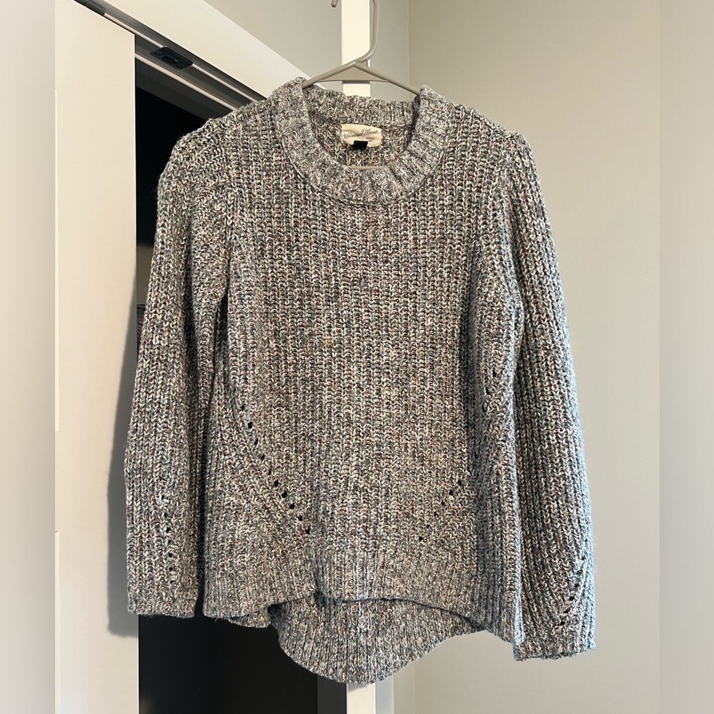 gray with multicolor threaded cable knit sweater